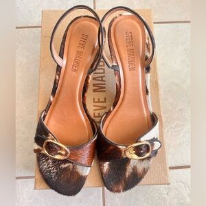 Steve Madden Animal Print Sandals with Gold Buckle